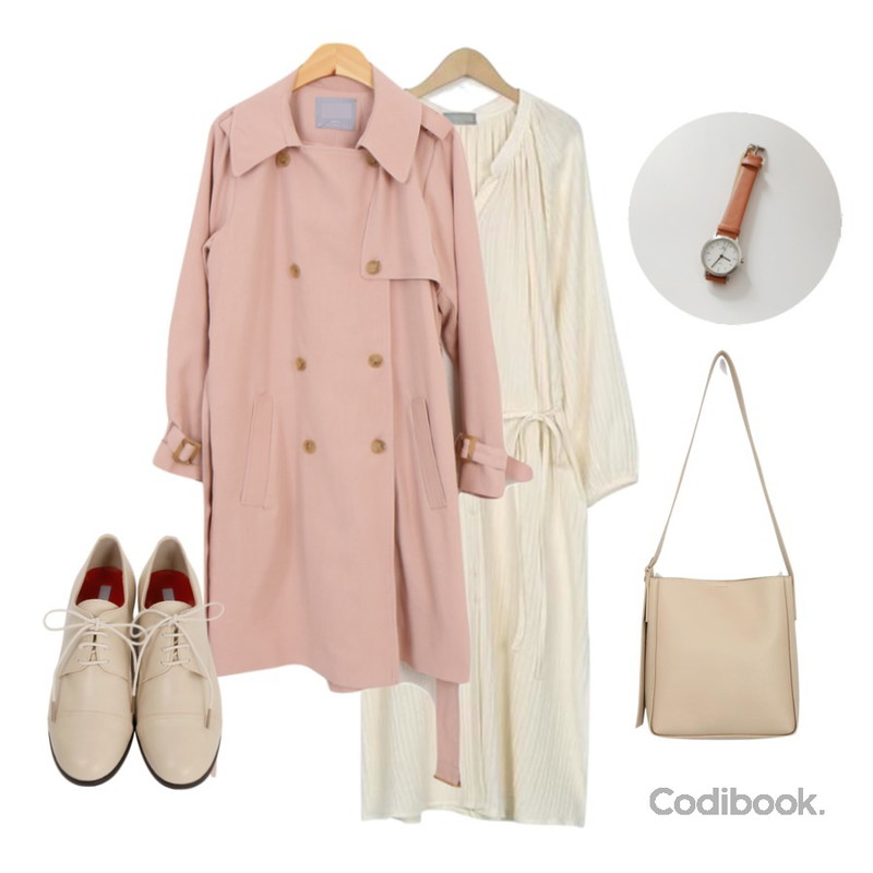 SOMEDAYS 커밍 트렌치코트(2color),From Beginning Classic mans oxford loafer_S (size : 230,235,240,245,250),From Beginning Grace herringbone ops_S (size : free)등을 매치한 코디