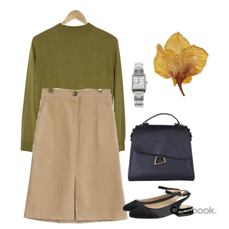 BANHARU half high neck knit,Monobabie [RF1183] 페리튼1.5cm,common unique [SKIRT] BERRY FRONT SLIT BANDING SKIRT등을 매치한 코디