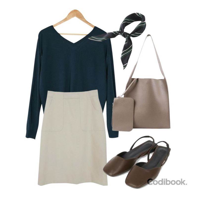BANHARU v-neck button knit,AIN square toe sling back,Zemma World (ZEM.made) 트윌-미디 (sk)[size:S,M,L / 2color]등을 매치한 코디