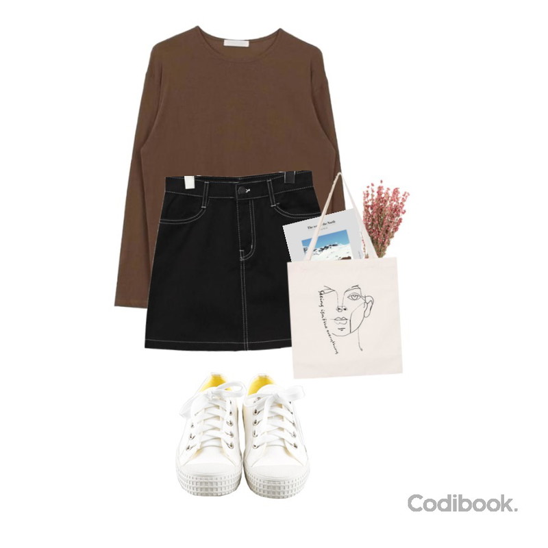 daily monday Basic converse shoes,biznshoe Round cotton tee (5color),common unique [SKIRT] FAY STITCH MINI SKIRT등을 매치한 코디