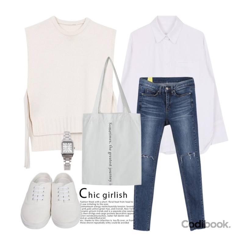 Untitled,biznshoe Pocket cuffs shirt,biznshoe Strap knit vest (4color)등을 매치한 코디