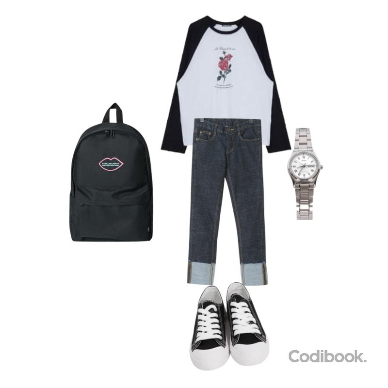 From Beginning Purcell cotton sneakers_M (size : 230,235,240,245,250),MIXXMIX Flower Raglan Top,OBBANG STYLE 퍼빗롤업데님일자바지등을 매치한 코디