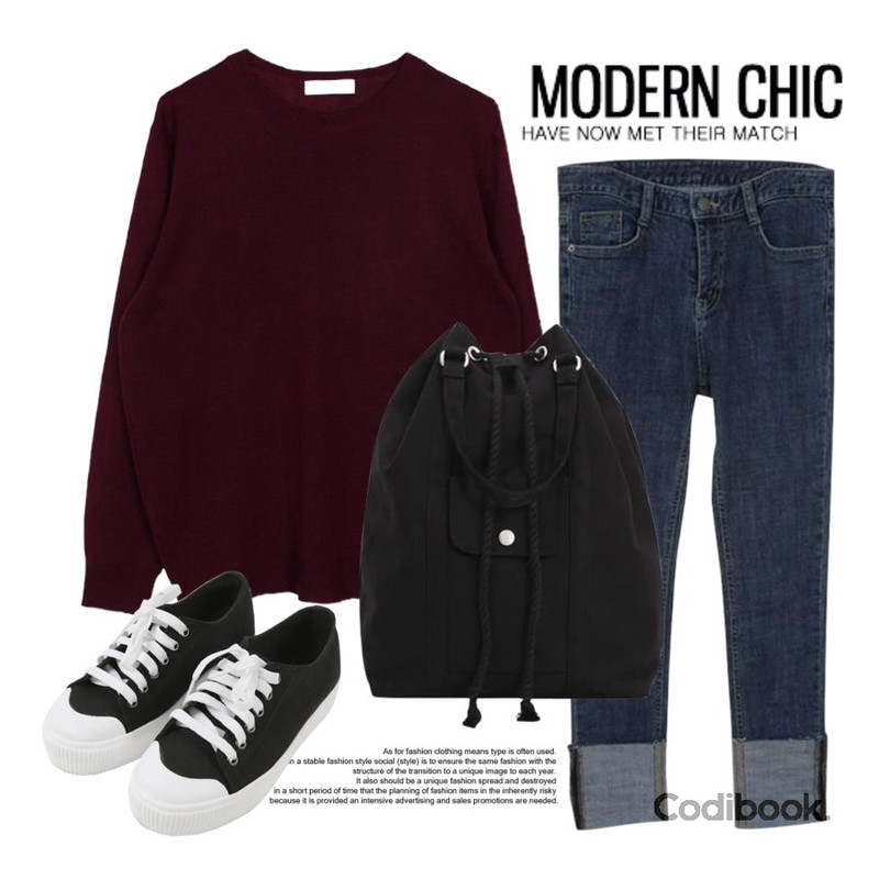 Untitled,Zemma World Allday-데님롤업팬츠[size:S,M,L / 1color],biznshoe Basic round knit (4color)등을 매치한 코디