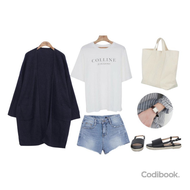 BANHALA [수연 PICK] 로이 팬츠,Zemma World Colline-프린팅티셔츠[size:44~66 / 6color],common unique [OUTER] PRAHA LONG KNIT SLIT CARDIGAN등을 매치한 코디