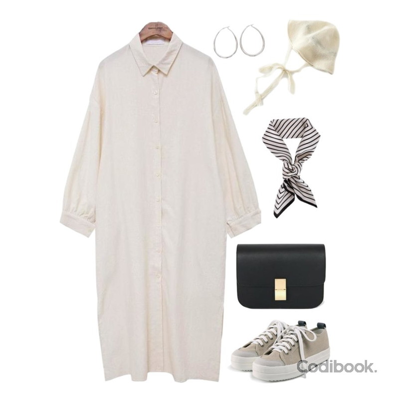 biznshoe Stripe scarf,ROCOSIX daily chunky sneakers,common unique [OPS] DARIA COLLAR LONG OPS등을 매치한 코디