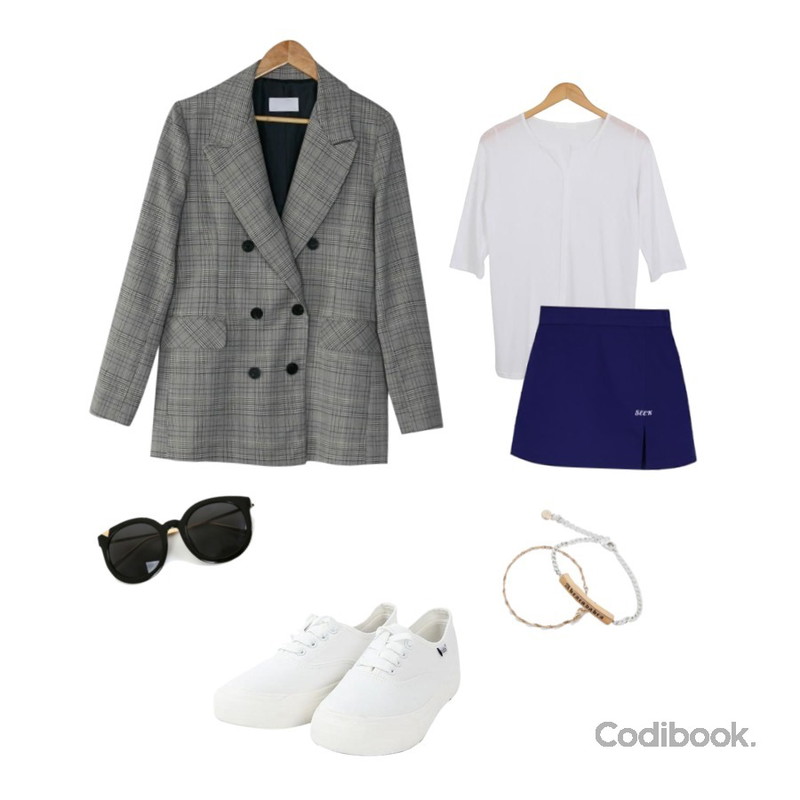 MIXXMIX SEEK Slit Point Skirt Pants,AWAB 어바웃베이직5부티,BANHARU glen check double jacket등을 매치한 코디
