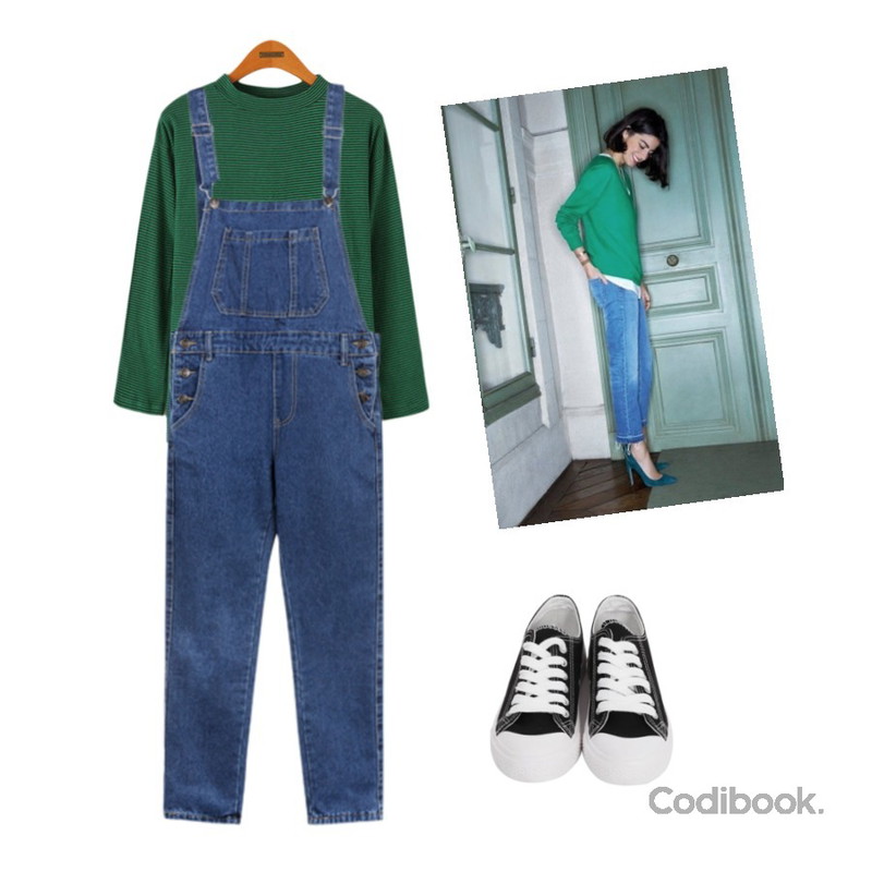 BANHALA 낄끼빠빠 팬츠,From Beginning Purcell cotton sneakers_M (size : 230,235,240,245,250),Reine 엘드 스트라이프 티셔츠등을 매치한 코디