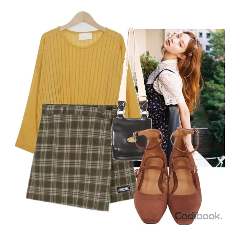 -,From Beginning Vertical see-through knit_M (size : free),MIXXMIX Check Ring Wrap Skirt Pants등을 매치한 코디