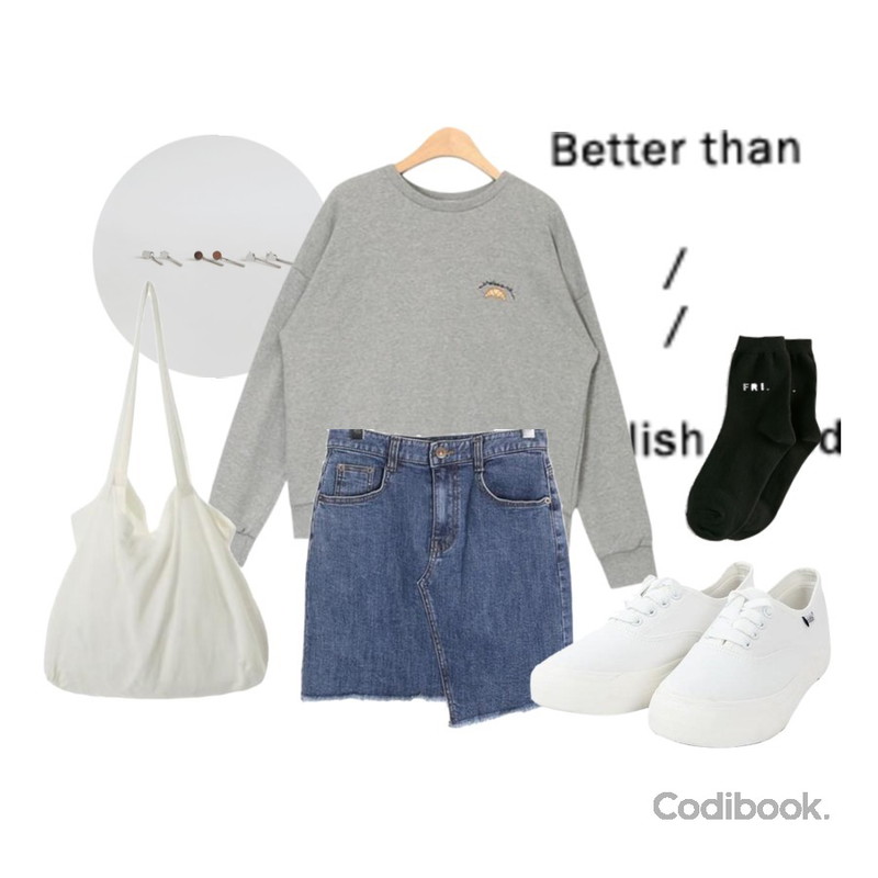 Untitled,daily monday Simple shapes bar earring,BANHARU day of the week socks등을 매치한 코디