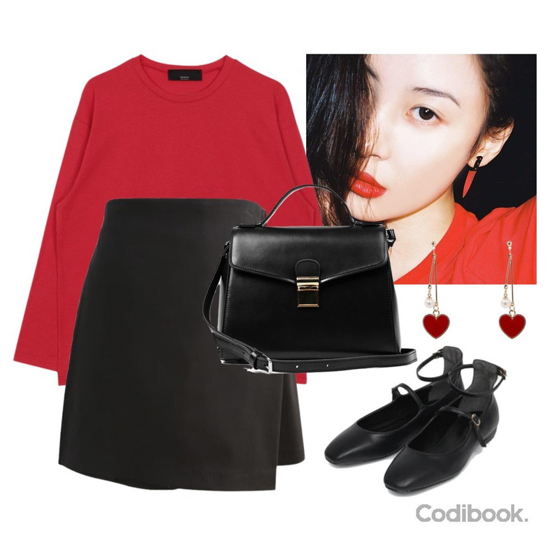 TWEE 드롭하트 earring,biznshoe Cotton color tee (5color),255등을 매치한 코디