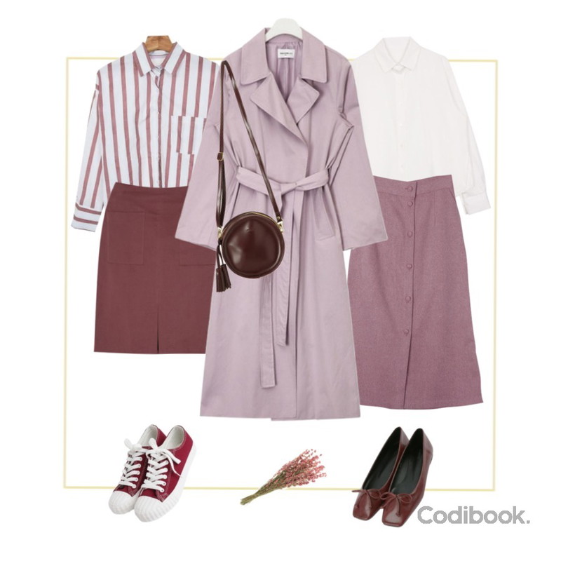 Untitled,MESMIN 로어 버튼 스커트 (4color),biznshoe Autumn color shirts (6color)등을 매치한 코디