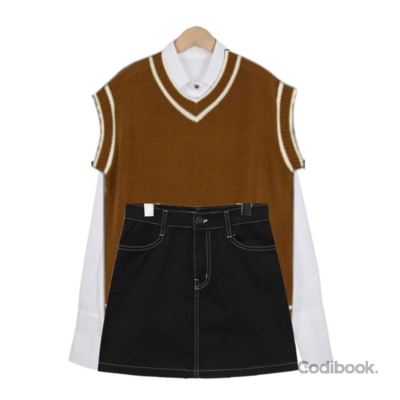 From Beginning Wood button cuffs shirts_H (size : free),common unique [SKIRT] FAY STITCH MINI SKIRT,.등을 매치한 코디