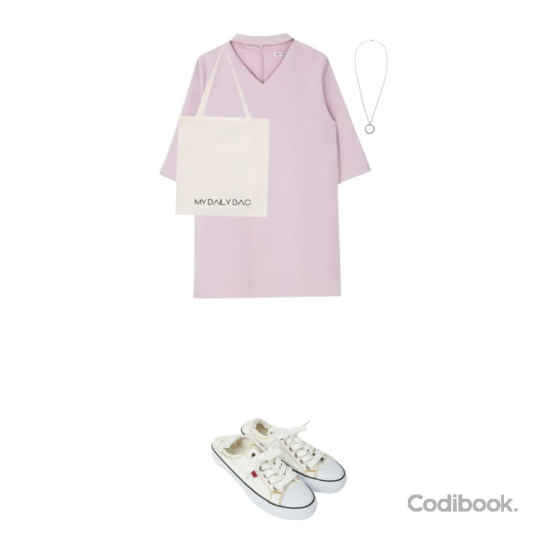 biznshoe Daily eco bag (2color),MIXXMIX 초커 슬릿 원피스,myblin 밴딩 스니커즈 (4color)등을 매치한 코디