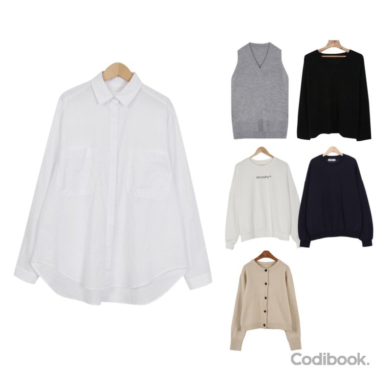 BANHALA 마운 브이넥 니트 조끼,Zemma World Hush-브이넥니트 (램스울50%)[size:44~66 / 4color],From Beginning Novel cotton shirts_M (size : free)등을 매치한 코디
