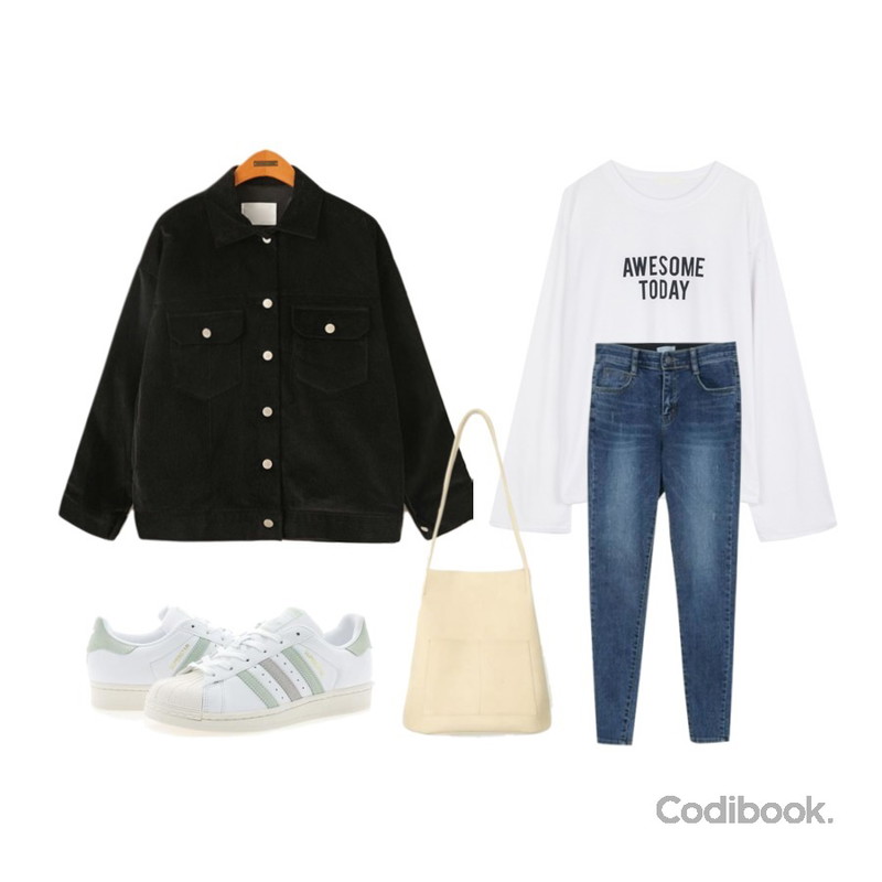 Zemma World (ZEM.made) Cheese Skinny (ver.슬림밴딩스키니)[size:S,M,L,XL / 1color],Reine 카렌 코듀로이 자켓,BANHALA [다솔 PICK] 투데이 티셔츠등을 매치한 코디