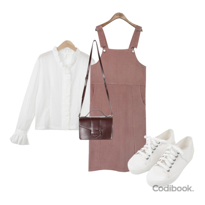 MINIBBONG 윌슨 운동화,myblin 모노 프릴라인 블라우스 (3color),common unique [OPS] CORDUROY OVERALL OPS등을 매치한 코디
