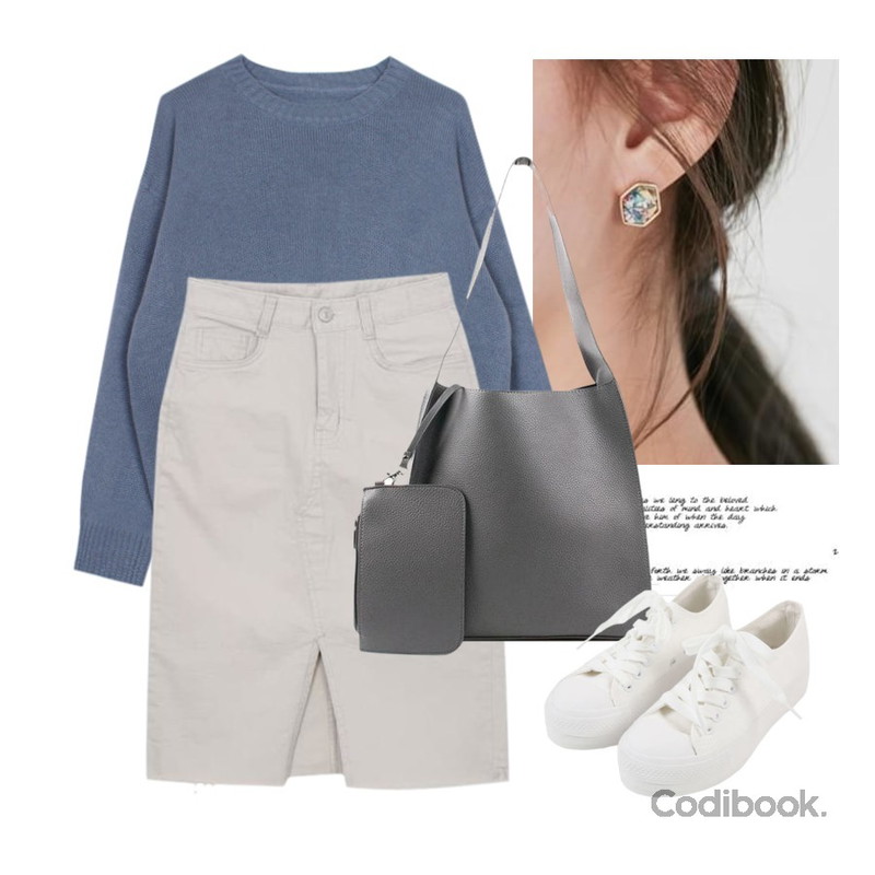 Untitled,From Beginning Star piece earring_M (size : one),biznshoe Color boxy knit (7color)등을 매치한 코디