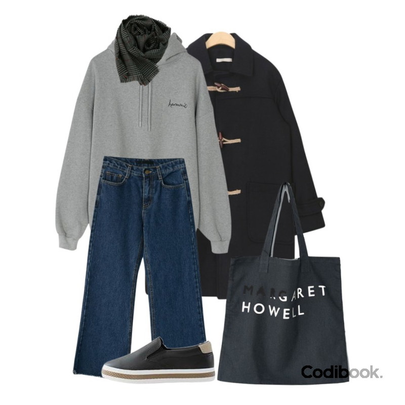 BANHARU ,BANHARU ,AIN plait daily wool duffel coat등을 매치한 코디