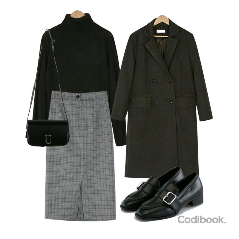 BANHARU ,BANHARU mood double long coat,BANHARU 7colors turtleneck knit등을 매치한 코디