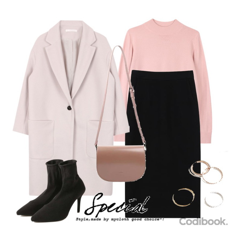biznshoe Pocket long coat (4color),biznshoe Soft half neck knit (12color),biznshoe Back slit long skirt (2color)등을 매치한 코디