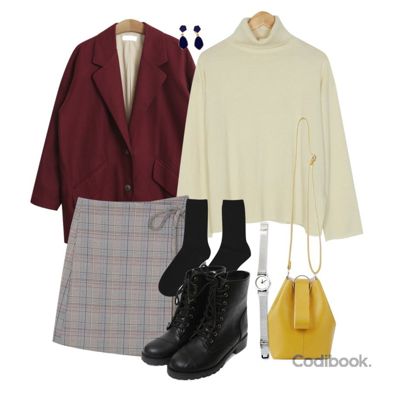 TODAY ME [jacket]코마 자켓,myblin 랩 글렌 체크 미니 스커트,BANHARU soft texture turtle knit등을 매치한 코디