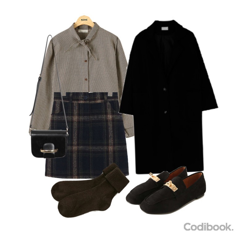 From Beginning Luxe mini buckle bag_M (size : one),common unique [SKIRT] WARM CHECK SKIRT - 2 TYPE,Reine 하이브 체크 리본 카라 블라우스등을 매치한 코디