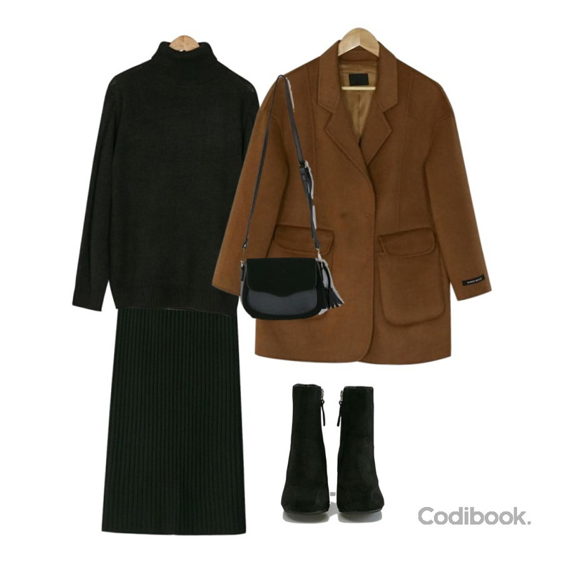 BANHARU 7colors turtleneck knit,BANHARU formal line ankle boots,BANHARU slim golgi knit skirt등을 매치한 코디