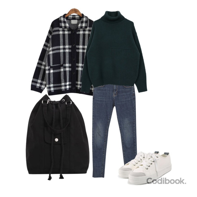 common unique [OUTER] WOOL CHECK KNIT JAKET,AWAB 커널기모슬림스키니,biznshoe Wool turtle knit (4color)등을 매치한 코디