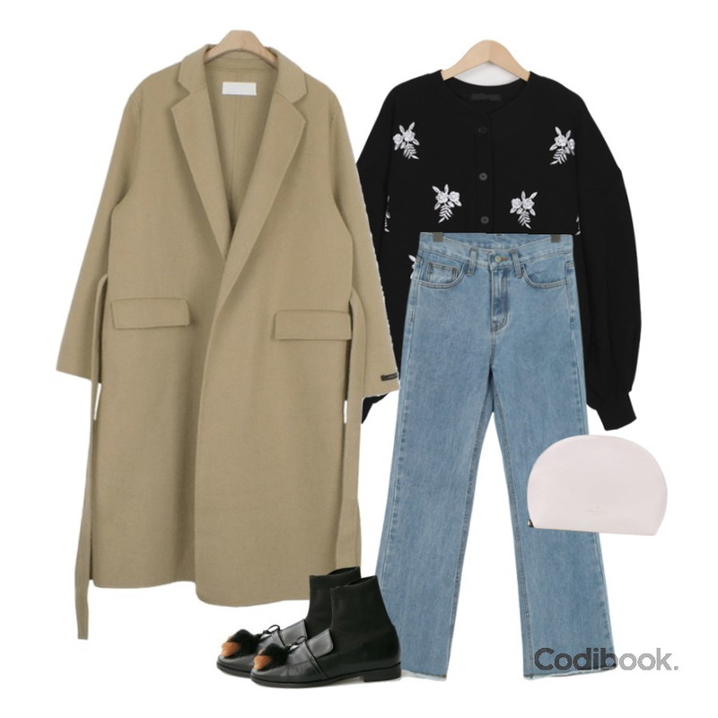 From Beginning Ade fringe boots-cut denim_H (size : S,M,L),From Beginning Garden work nappy cardigan_H (size : free),about moon [주문폭주]셀린 핸드메이드 코트 - wool 90%등을 매치한 코디