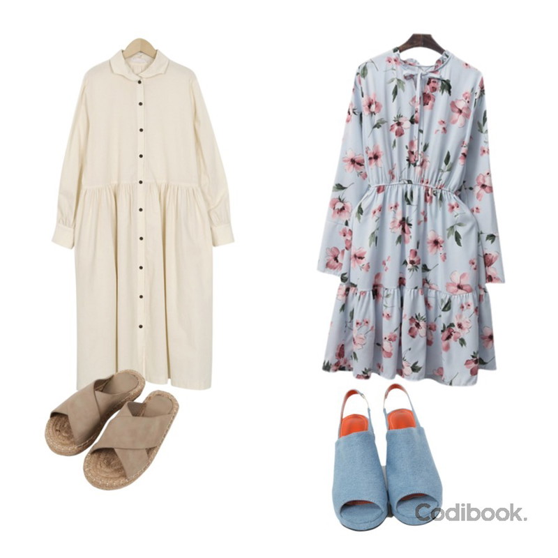 LINDA GIRLS 로즈마리 플라워 원피스 (2color) / 주문폭주,MINIBBONG 커버넌트 밀짚슬리퍼,From Beginning Wave collar shirts ops_S (size : free)등을 매치한 코디