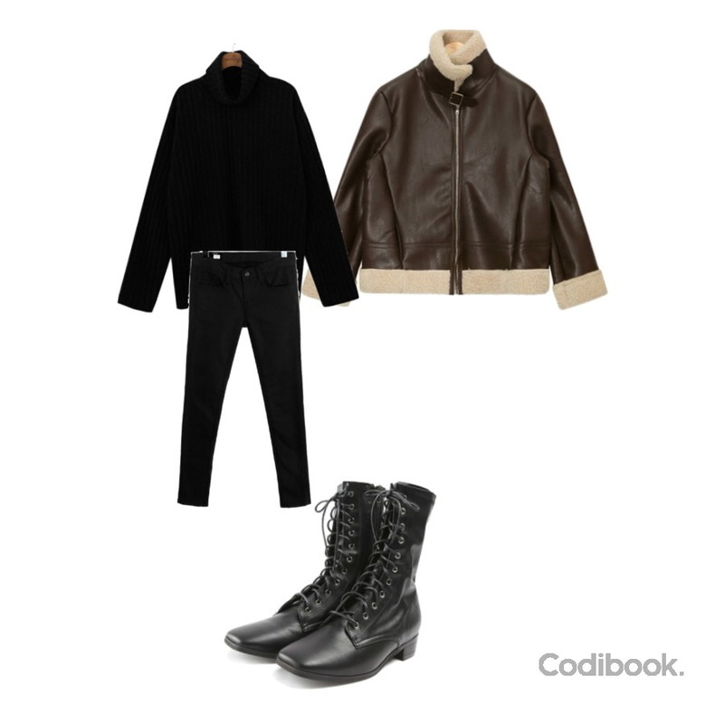ROCOSIX slash basic cotton pants,AIN suitable leather mustang,common unique [TOP] FUDGE LOOSE TURTLE NECK T등을 매치한 코디