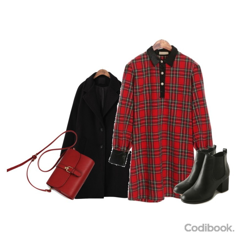 Reine 포튼 스판 앵클 부츠,common unique [OUTER] MAIN WOOL SINGLE COAT,ROCOSIX holiday check OPS등을 매치한 코디