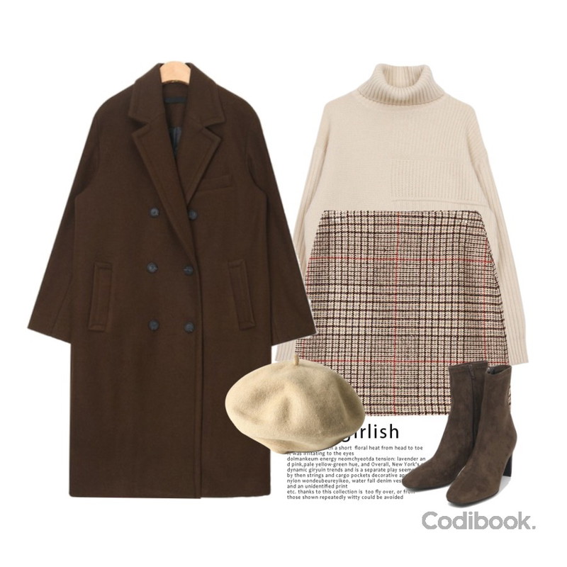 Untitled,Reine 드림 베이직 체크 스커트,biznshoe Wool turtle knit (4color)등을 매치한 코디