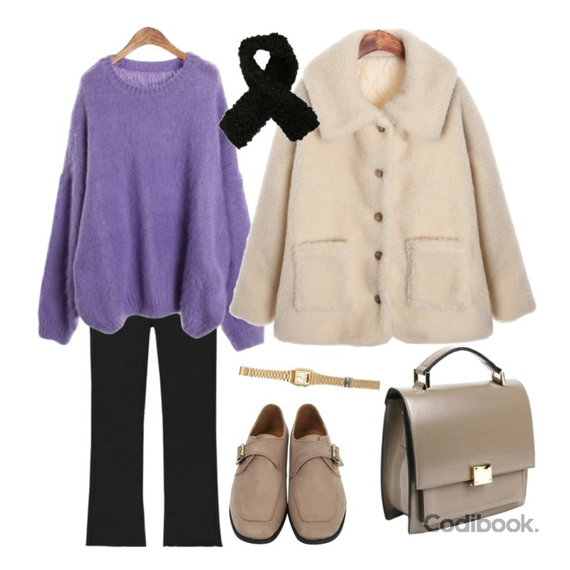 ROCOSIX cuety dumble JK (napping),MIXXMIX 1095 기모 코튼 팬츠,ROCOSIX chu pastel NT등을 매치한 코디