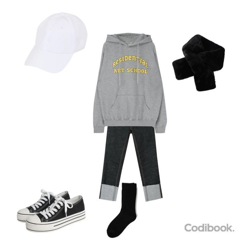myblin 슬림 일자 턴업 청바지,MIXXMIX ARCH LOGO hoodie,biznshoe Petit muffler (2color)등을 매치한 코디