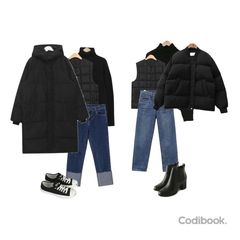 AIN daily wear padding vest,From Beginning Dia cable turtle knit_M (size : free),BANHARU primary turtle neck knit등을 매치한 코디
