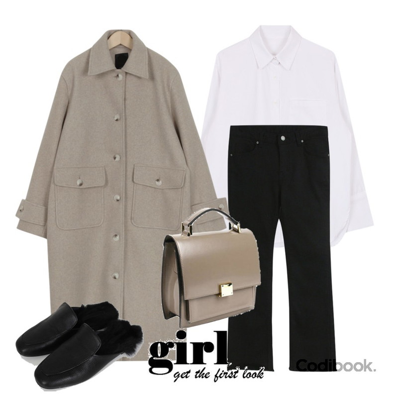 biznshoe Pocket cuffs shirt,TODAY ME [etc]원터 팬츠(기모 코튼 스판 세미 부츠컷st),From Beginning Bucket single coat_B (size : free)등을 매치한 코디