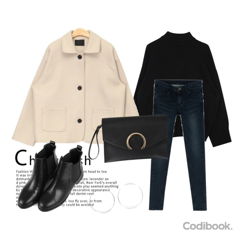 Untitled,biznshoe Basic half neck knit (4color),AIN round detail collar jacket등을 매치한 코디
