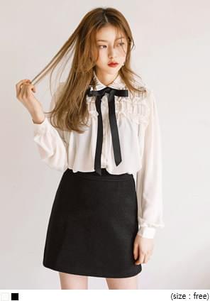 Ribbon Accent Neck Chiffon Blouse WITH CELEBRITY _ CHUNG HA