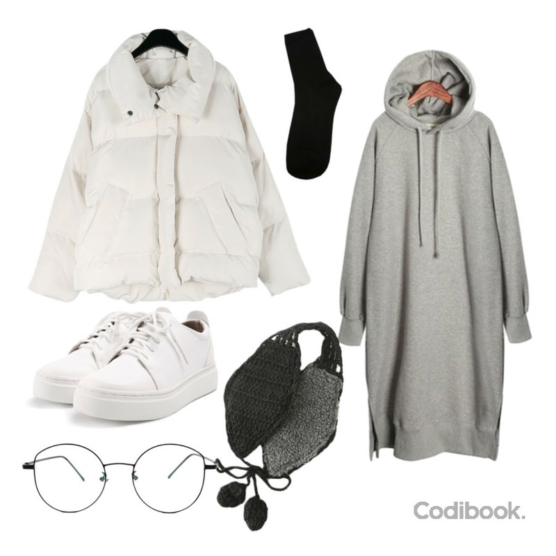 ROCOSIX Tyburn hood OPS (napping),ROCOSIX eraser slip-on,daily monday Cream short padding등을 매치한 코디