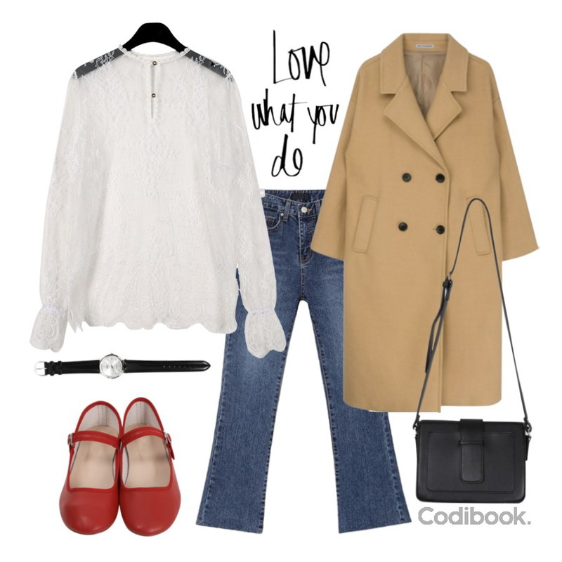AIN clearly boots cut pants (s, m, l),From Beginning Dorothy mary-janes shoes_M (size : 230,235,240,245,250),daily monday Lace sheer blouse등을 매치한 코디