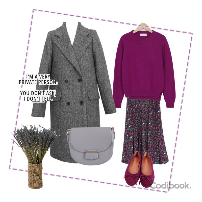 From Beginning Vintage garden flare skirt_M (size : free),From Beginning Squeeze angora knit_M (size : free),AWAB 울헤링본코트등을 매치한 코디