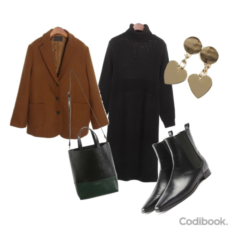 ROCOSIX main wool jacket (wool50%),ROCOSIX crack long OPS,ROCOSIX sharp toe ankle boots SH등을 매치한 코디