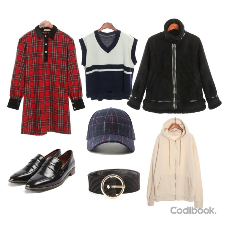 ROCOSIX line knit vest,ROCOSIX tory boxy hoodie zipup (napping),ROCOSIX holiday velvet belt등을 매치한 코디
