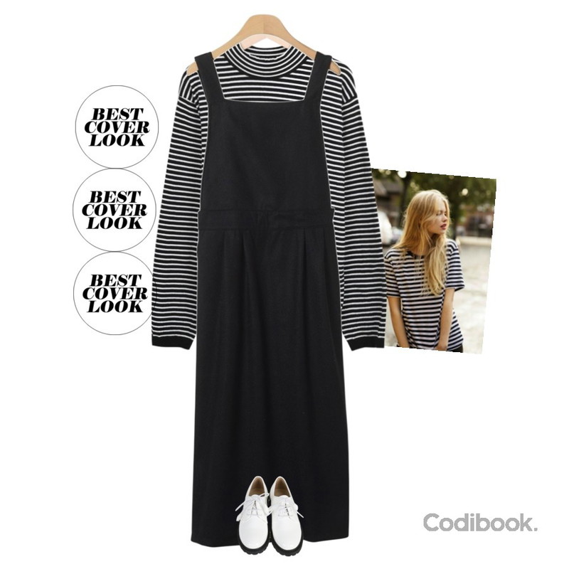 OBBANG STYLE 블랙베리롱원피스,myblin 단가라 반폴라 (4color),사진등을 매치한 코디