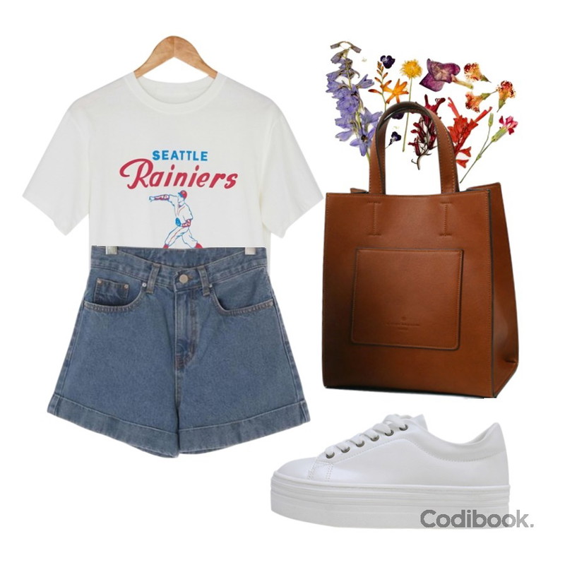 dry flowers,ROCOSIX basic roll-up denim,BANHARU rainiers cotton tee등을 매치한 코디