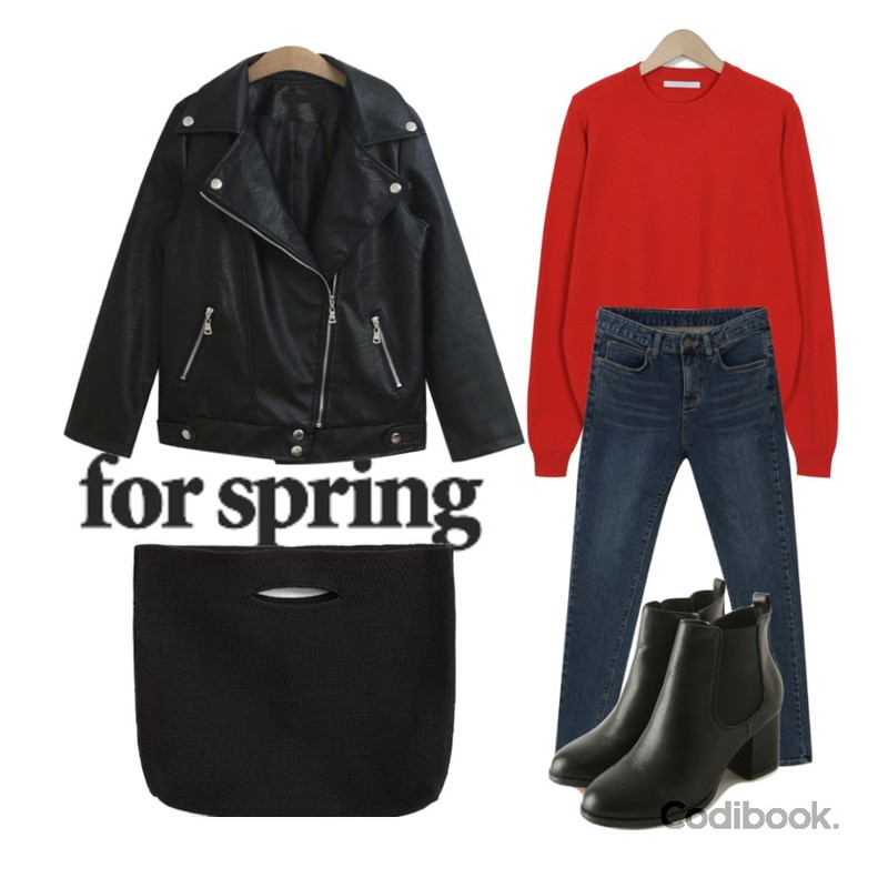 25,From Beginning Vivid spring knit_H (size : free),TODAY ME [jacket]픽스 라이더자켓(데일리 박시 레더 가죽 라이더)등을 매치한 코디