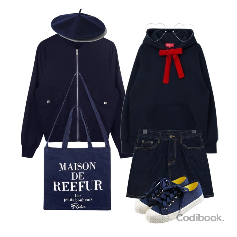 daily monday Stadium linen jumper,From Beginning Want denim mini skirt_B (size : S,M,L),MIXXMIX Heart Velvet Strap Hoodie등을 매치한 코디