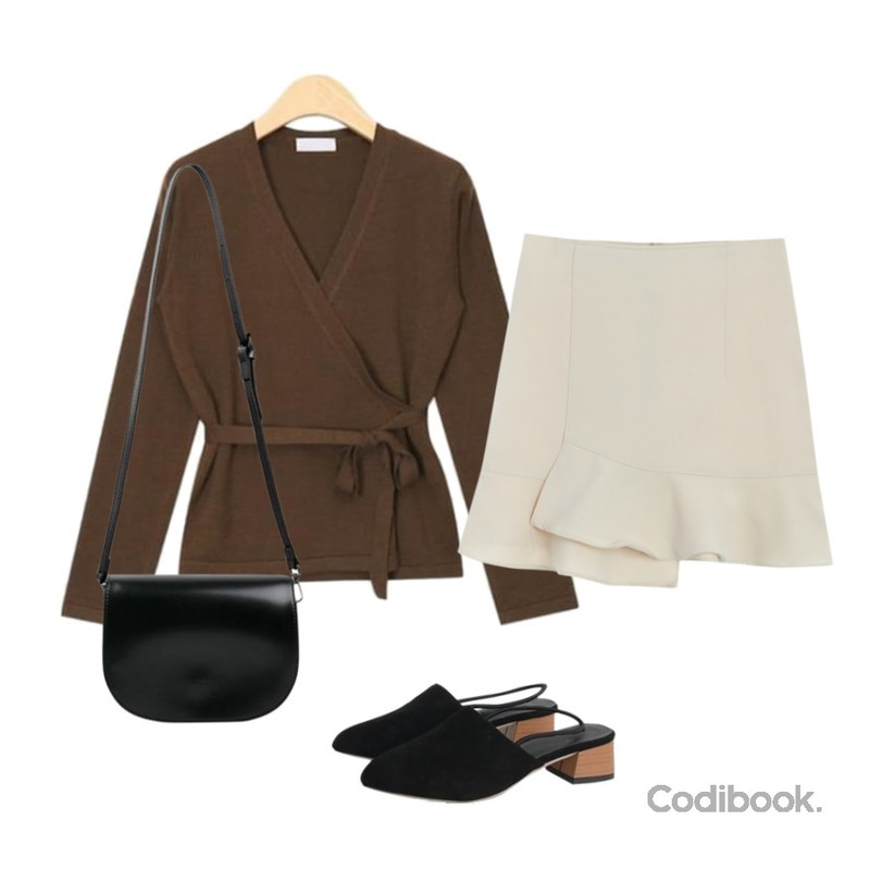 AIN modern strap wrap cardigan,Monobabie [RL2083] 레모아4cm,ABLY [현희 PICK] 마젤린 스커트_등을 매치한 코디