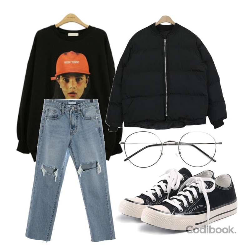 about moon 루나 숏패딩 (3 color) [주문폭주],ROCOSIX fresh cutting denim PT,BLINGIT 뉴욕전사박스맨투맨등을 매치한 코디